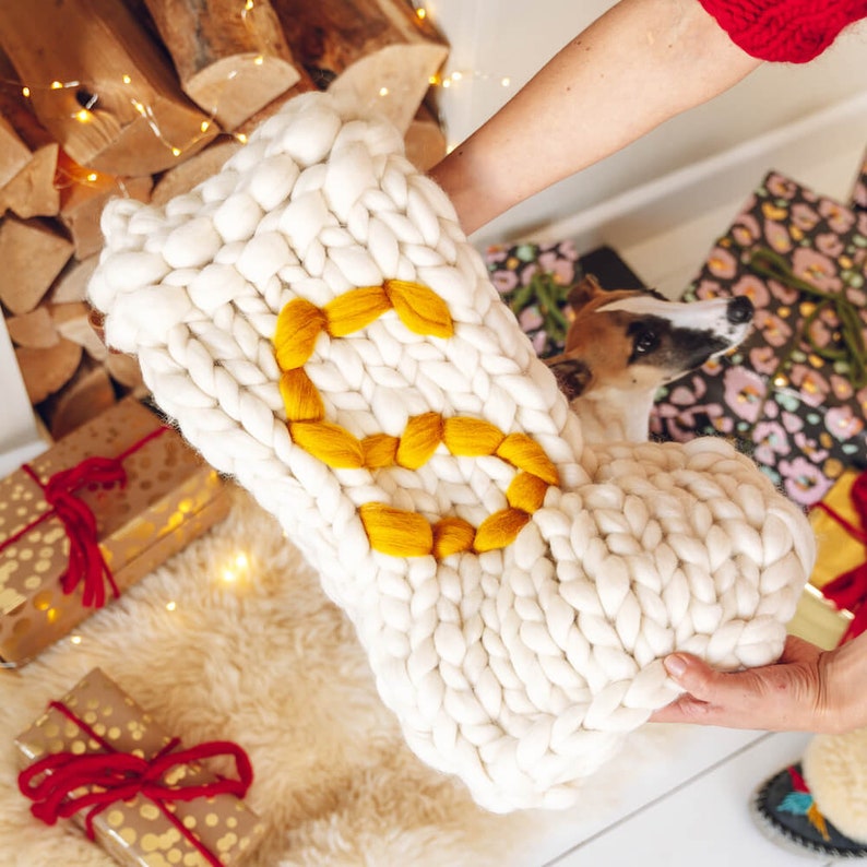 Chunky Knit White Christmas Stocking Traditional Hand Knit Etsy UK