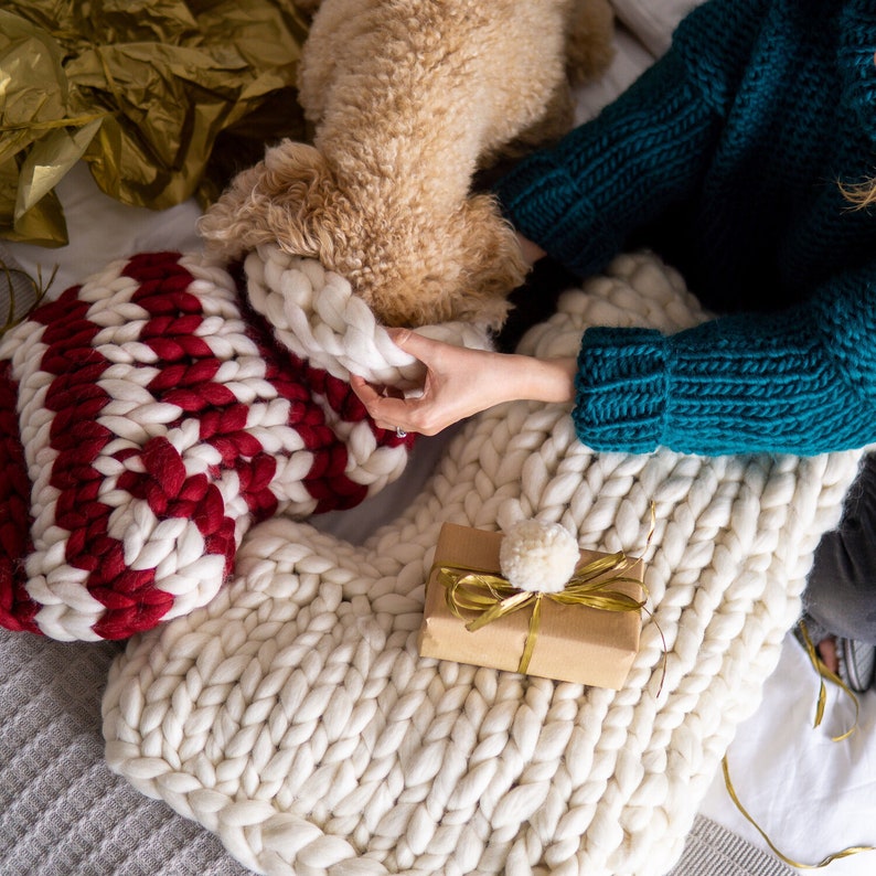 Chunky Knit White Christmas Stocking Traditional hand knit christmas stockings Scandinavian Christmas decoration Chunky knit stocking image 4