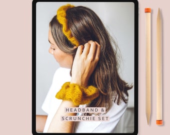 Knitting Pattern - Mini Mohair Scrunchie & Headband Set - Instant PDF download