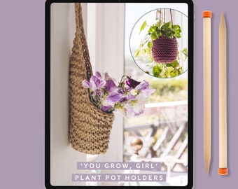 Strickanleitung - 'You Grow Girl' Blumentopfhalter | Hängende Pflanzer herunterladbares Pdf-Muster