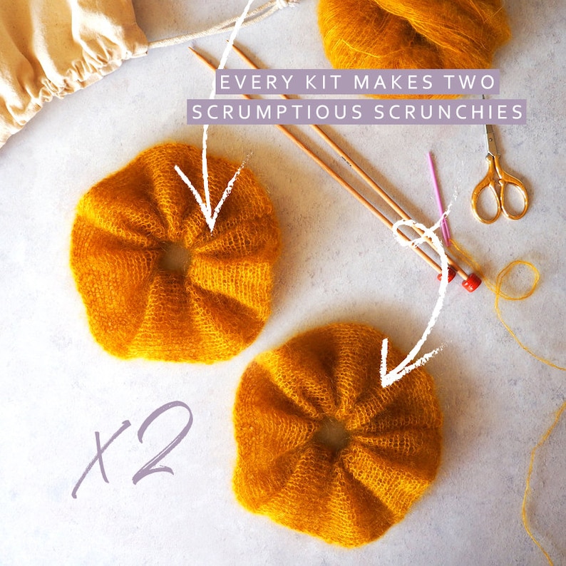 Knit Kit Mini Mohair Scrunchie Set Make 2 x scrunchies per kit image 2
