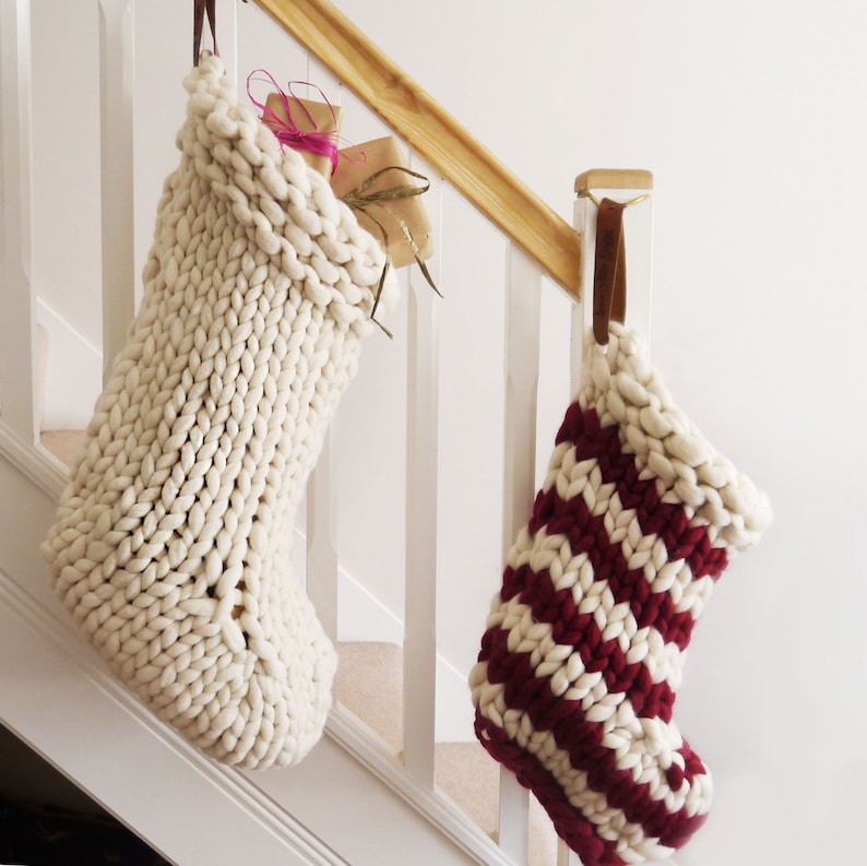 Chunky Knit Striped Christmas Stocking Red and White Etsy