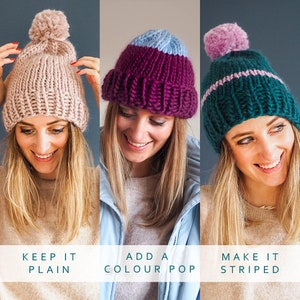 Knit Kit Bobble-Optional Hat Two colour super chunky knitted bobble hat image 7