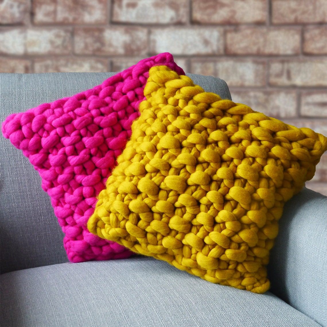 Pink Chunky Knit Cushion Bright Pink Knitted Cushion Etsy UK