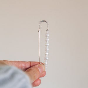 Silver Pearl Pin / Adorned kilt pin - an alternative to buttons for your knits