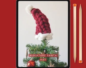 Knitting Pattern - Miniature Santa Hat - Tree topper pattern, downloadable Christmas hat pattern, Bottle cosy knitting pattern