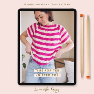 Knitting Pattern - Time for Tee Knitted Top / Knitted t-shirt kit / Striped Tee pdf download