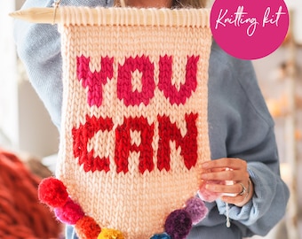 Knit Kit - Slogan Wall Hanging - 'You Can' suspension bannière kit de tricot