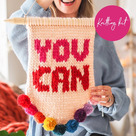 Knit Kit Slogan Wall Hanging 'you Can' Hanging Banner Knitting Kit