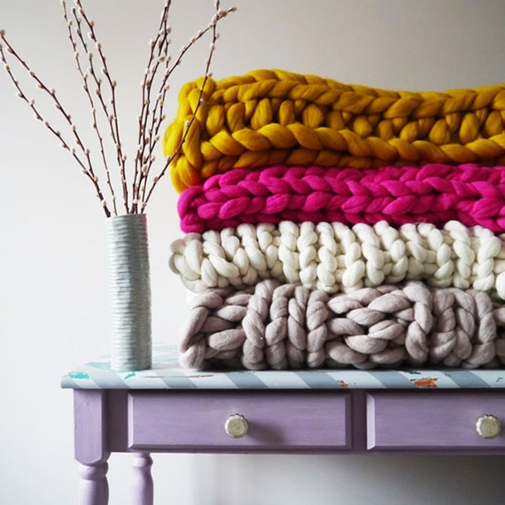 Chunky knit blanket customise colour, stitch and size - Chunky knit Throw, Giant knit, Merino Wool knitted throw, Extreme knit throw blanket