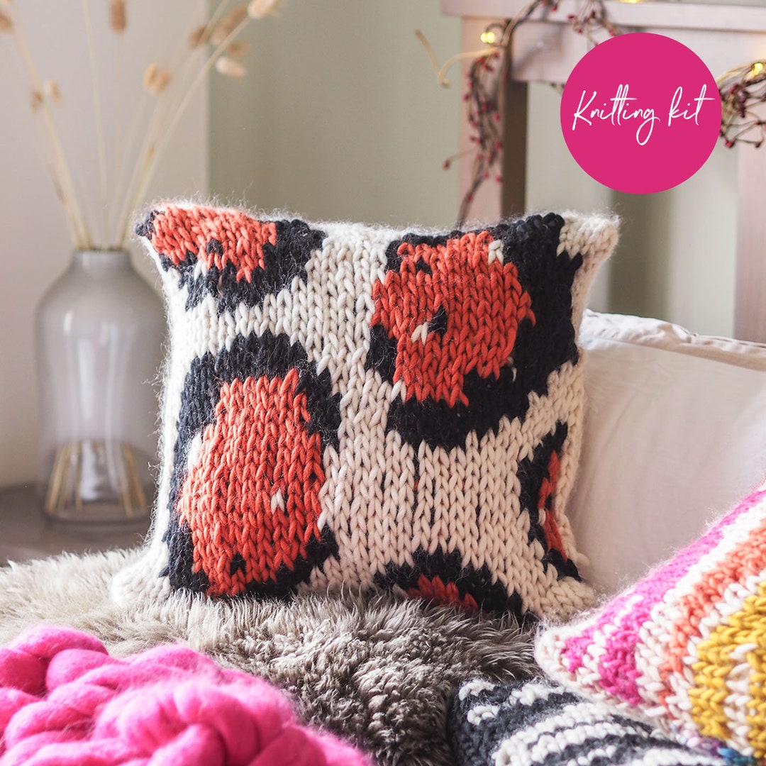 Knit Kit 'change Your Spots' Cushion Knitting Kit Leopard Print Cushion