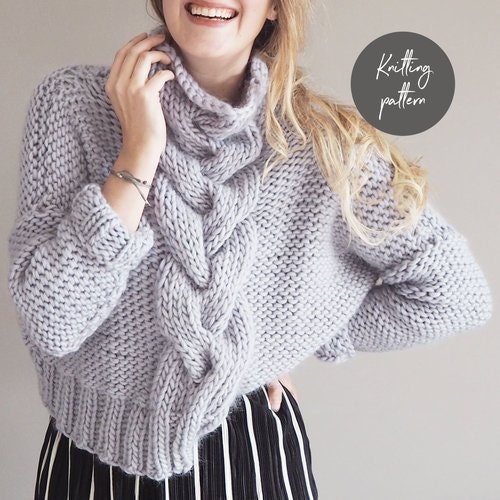 【BOK PLACE】Wool Quilted String Cropped Warm Jumper Knitting Pattern - Cropped Cable Knit Jumper - Sweater