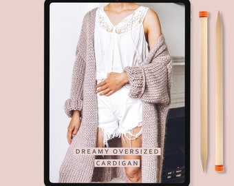 Knitting Pattern - Easy Oversized Cardigan Coat knit pattern - Dreamy Oversized Cardigan