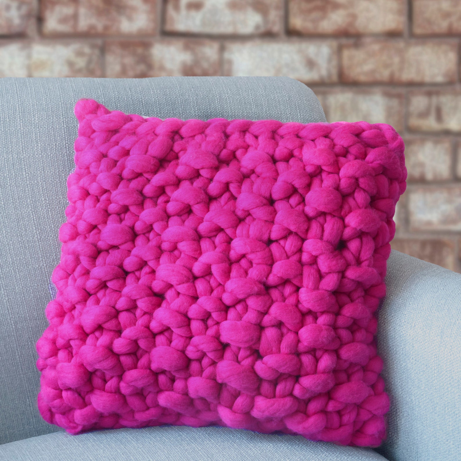 Pink Chunky Knit Cushion Bright Pink Knitted Cushion Etsy UK