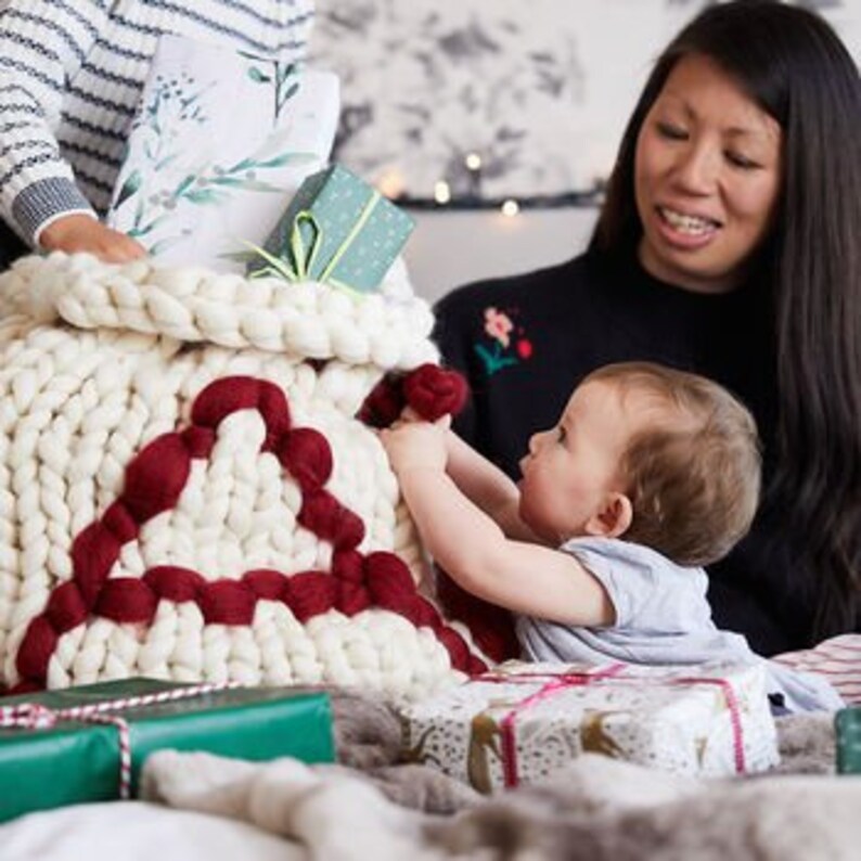 Knitted Christmas Sack giant knitting Personalized Santa Sack Christmas presents Large chunky knitted present Sack Christmas decoration