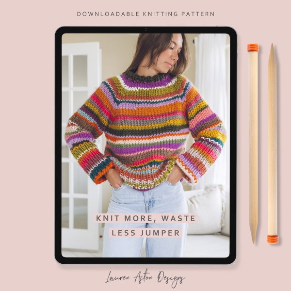 Modèle de tricot - Tricotez plus de déchets et moins de pull | Modèle de tricot PDF Jumper sans déchet