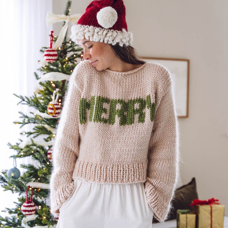 Knitting Pattern Merry AF Jumper Knitted Christmas Jumper Festive jumper knitting kit image 8