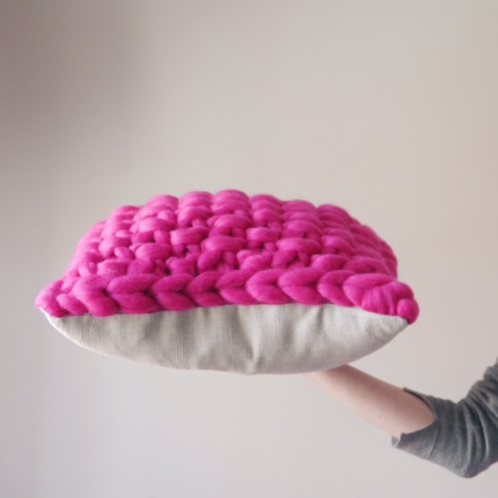 Pink Chunky Knit Cushion Bright Pink Knitted Cushion - Etsy UK