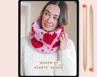 Knitting Pattern - Queen of Hearts Snood / Valentines knitting / Galentines Craft