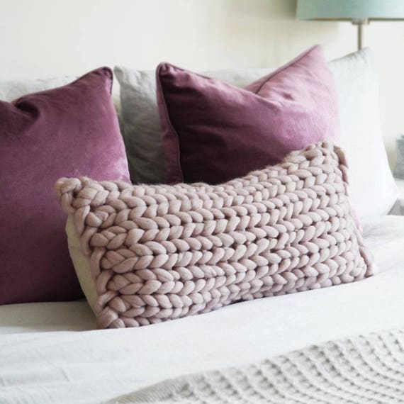 Chunky Knit Oblong Cushion in Mink Blush Chunky Knit Pillow