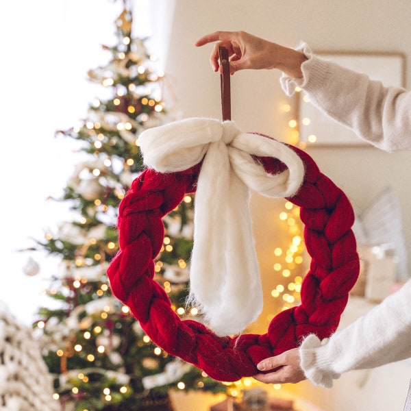 Couronne de Noël en gros tricot