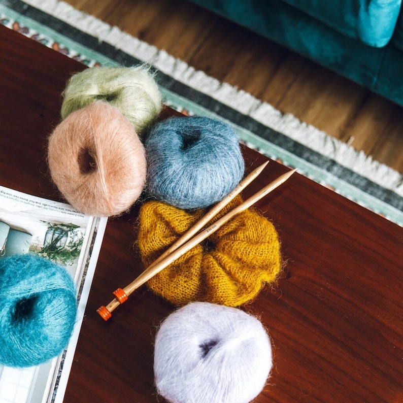 Knit Kit Mini Mohair Scrunchie Set Make 2 x scrunchies per kit image 4