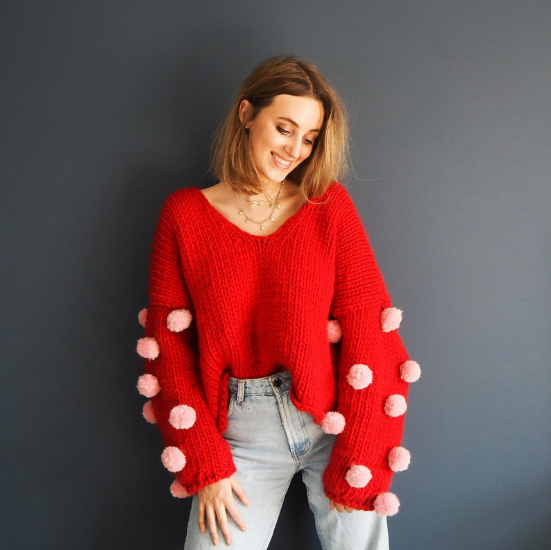 Knit Kit Pompom Jumper reversible jumper beginners knitting kit Shake ya pompoms image 3