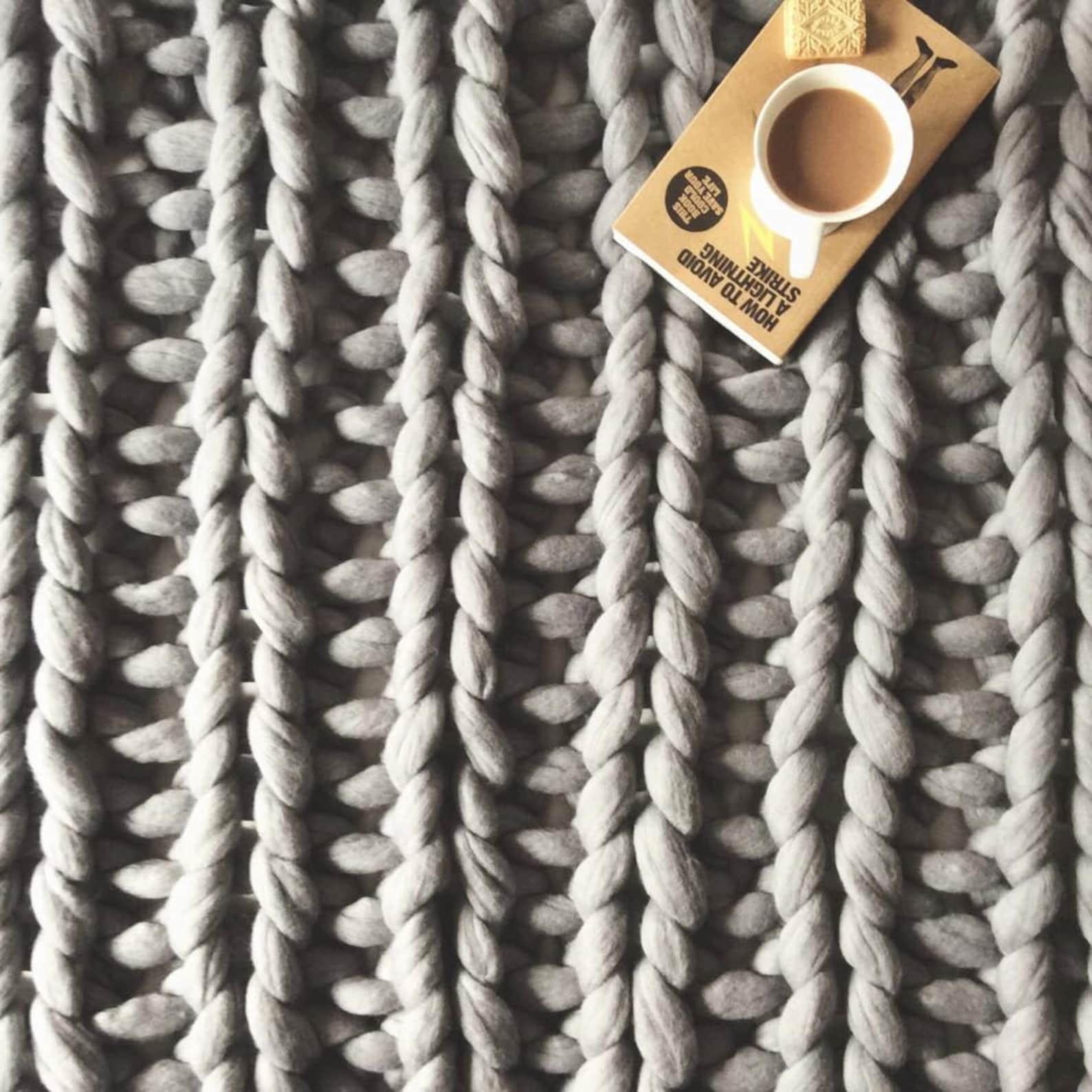 Grey Chunky Knit Blanket Giant Knit Blanket Chunky Knit Etsy