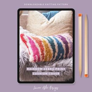 Knitting Pattern - Rainbow Zebra Print Cushion Cover