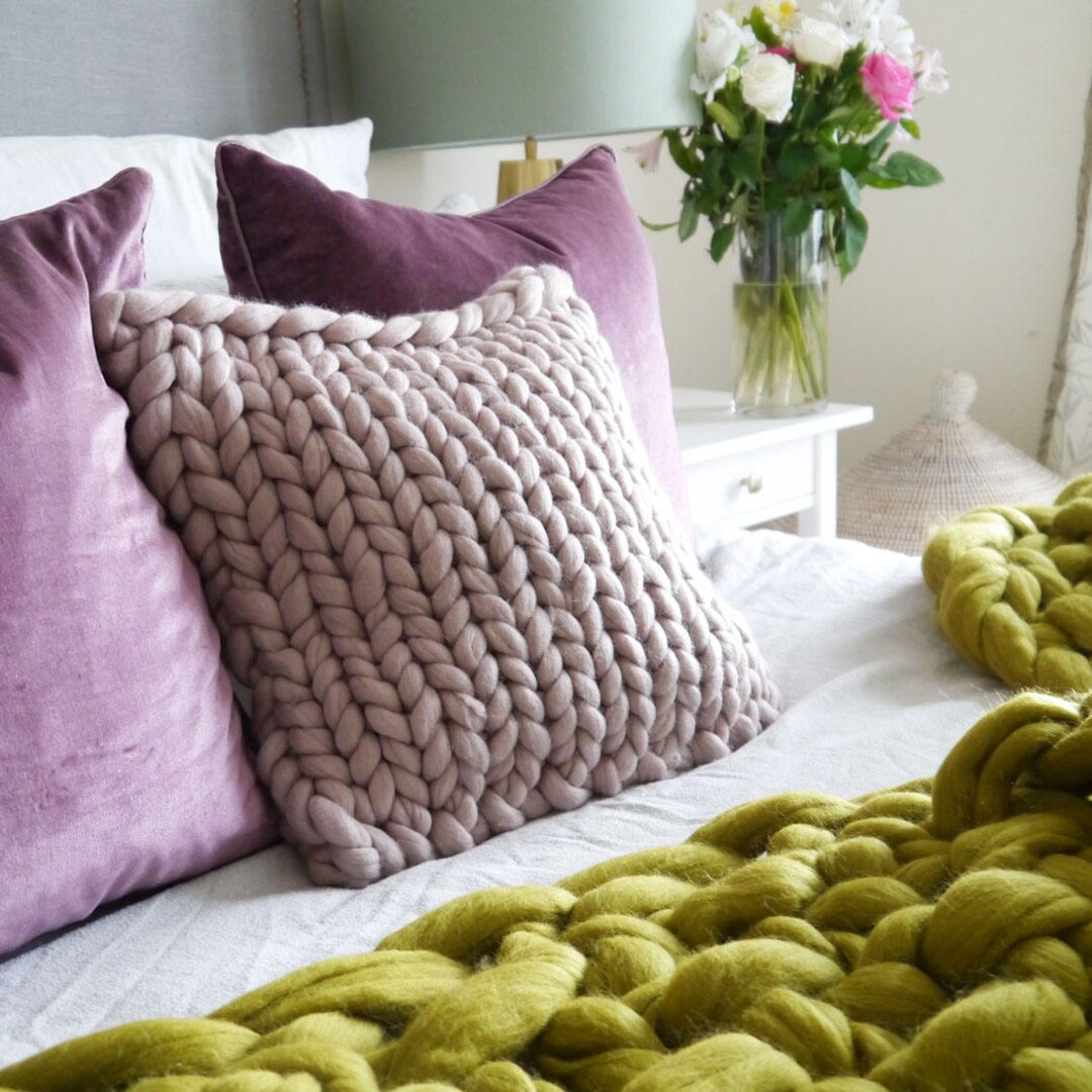 Blush Pink Chunky Knit Cushion Mink Blush Knitted Cushion Decorative Pink Throw Cushion Throw