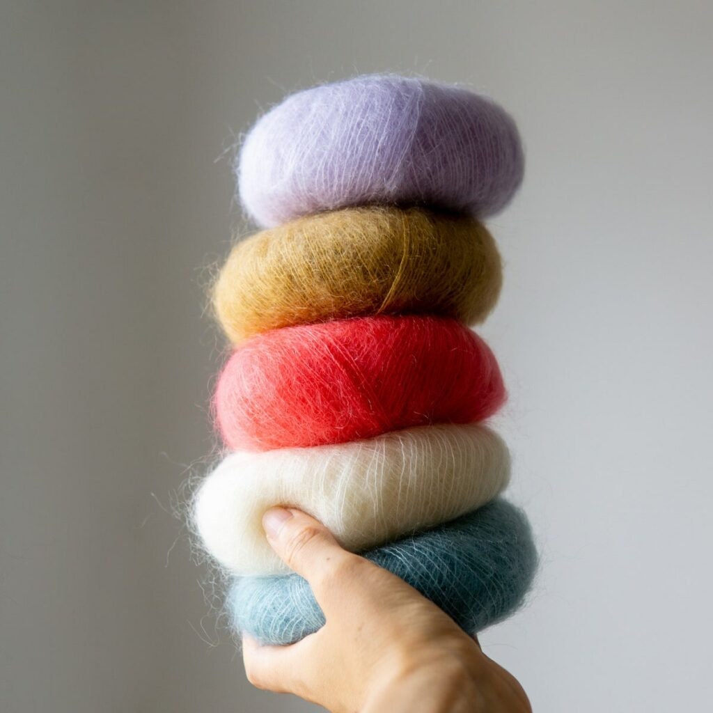 DOUBLE LAYERED MOHAIR SCRUNCHIE - ORANGES & VIOLETS main image 1