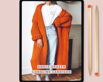 Knitting Pattern - Easy Chunky Cardigan Coat - The 'Ankle Grazer' beginners knit