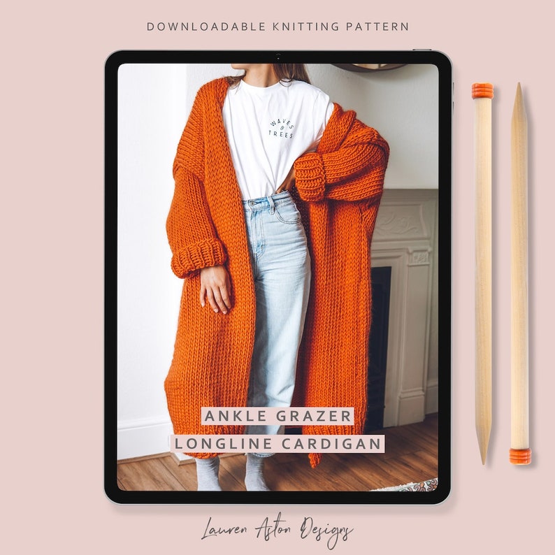 Knitting Pattern - Easy Chunky Cardigan Coat - The 'Ankle Grazer' beginners knit image 1