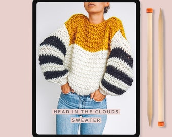 Knitting Pattern - Easy Jumper Knitting Pattern - Head in the Clouds Sweater for Beginners