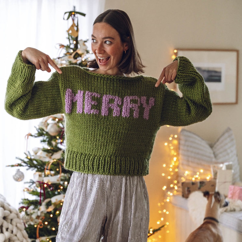 Knitting Pattern Merry AF Jumper Knitted Christmas Jumper Festive jumper knitting kit image 4