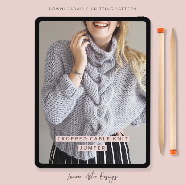 Knitting Pattern - Cropped Cable Knit Jumper - Sweater Pattern - Instant Download - knit your own jumper