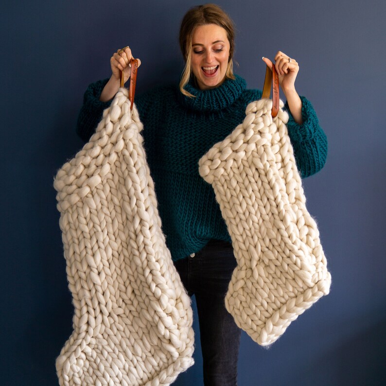 Chunky Knit White Christmas Stocking Traditional Hand Knit Etsy