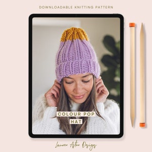 Knitting Pattern - Super Chunky knitted colour pop hat / Knitted beanie downloadable pattern