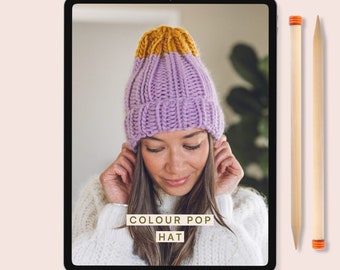 Knitting Pattern - Super Chunky knitted colour pop hat / Knitted beanie downloadable pattern