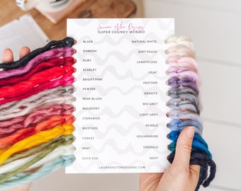 Super Chunky Yarn Colour Sample Sheet