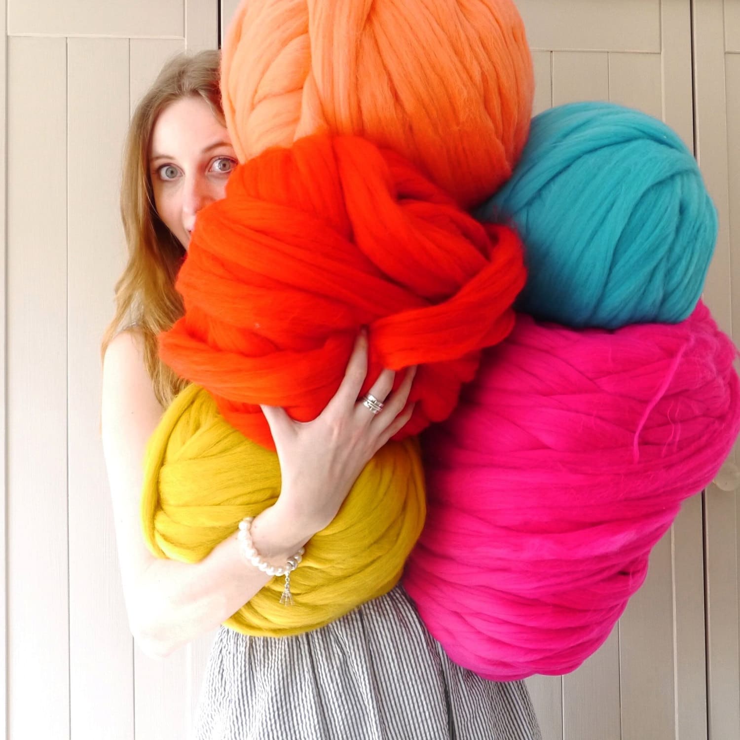 Color Wool Blanket Yarn, Chunky Roving Yarn, Big Yarn, Chunky Knit Blanket  Yarn DIY Arm Knitting Merino Wool Roving Yarn, Make a Chunky Knit 
