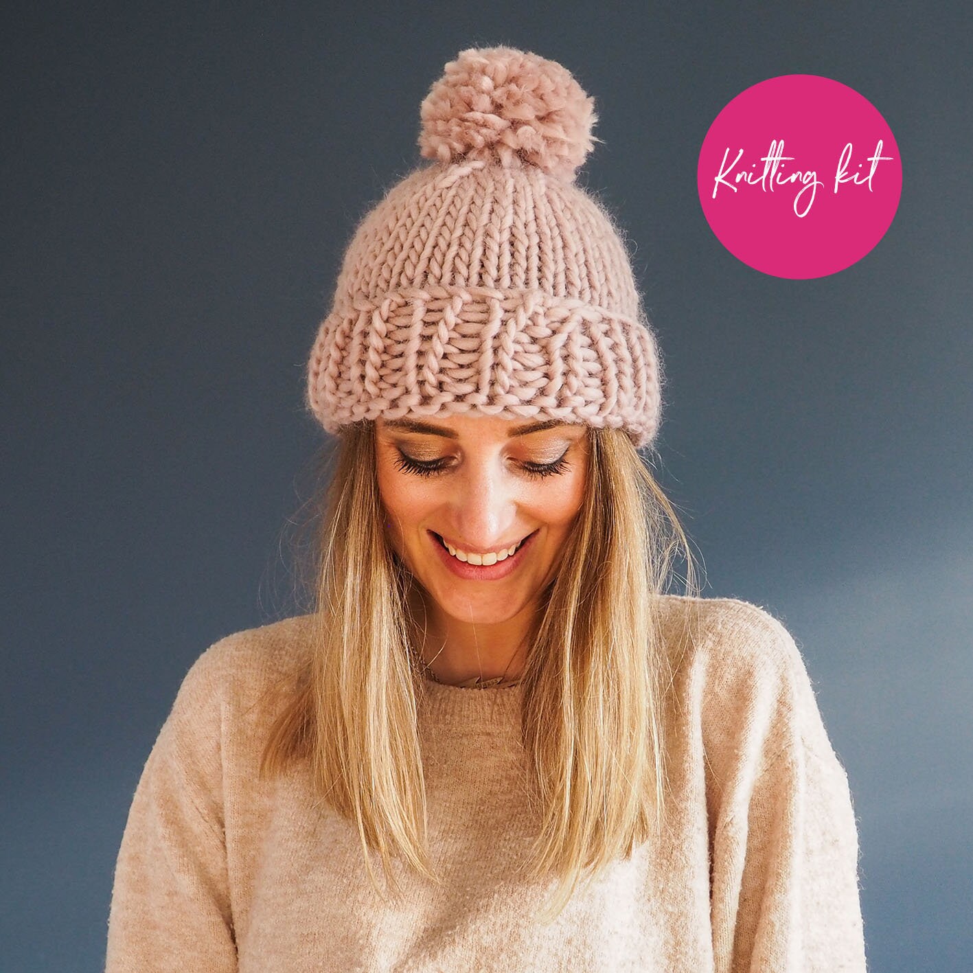Chunky knitted bobble hat Clearance