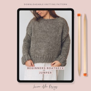 Knitting Pattern - Boatneck Jumper - perfect for knitting beginners - Instant Download