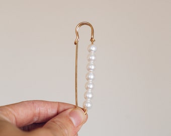 Gold Pearl Pin / Adorned kilt pin - an alternative to buttons for your knits