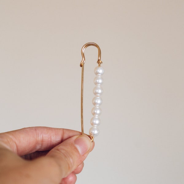 Gold Pearl Pin / Adorned kilt pin - an alternative to buttons for your knits