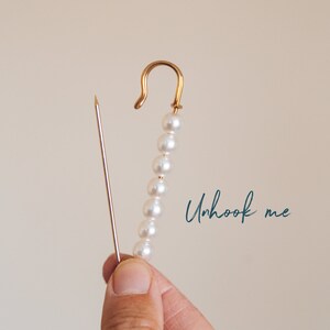 Gold Pearl Pin / Adorned kilt pin an alternative to buttons for your knits image 4