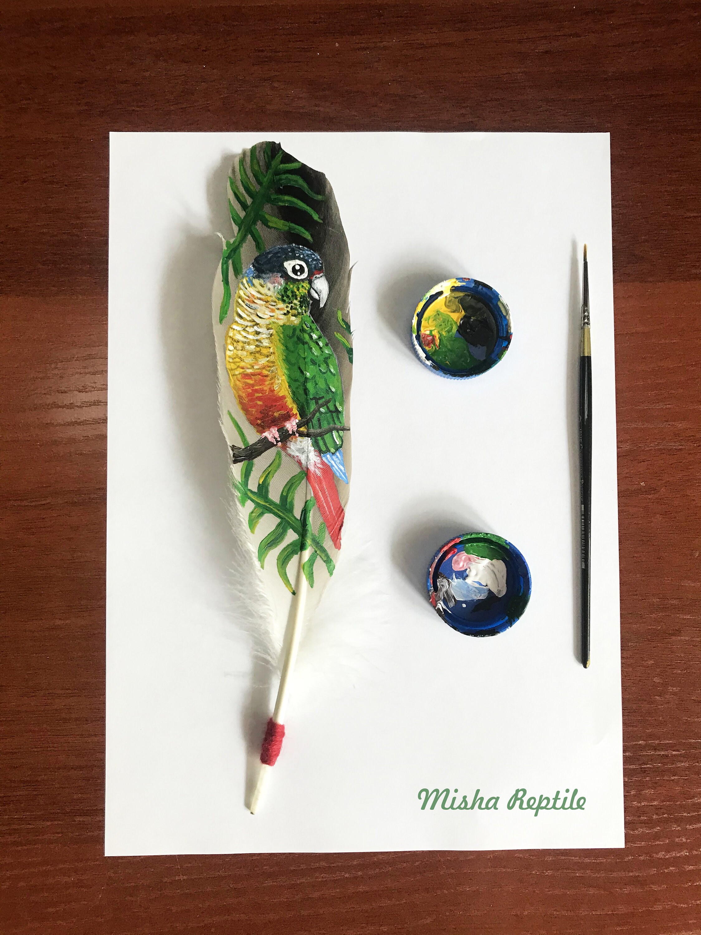Painting on a feather Parrot Green Cheeked Conure Etsy