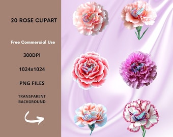 20 Rose Clip Art Bundle - Watercolor Floral PNGs for Invitations, Scrapbooking & Digital Design