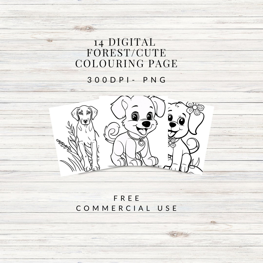 Dog Coloring Pages, Kids &amp; Adults, Digital Coloring Page Download, Easy ...