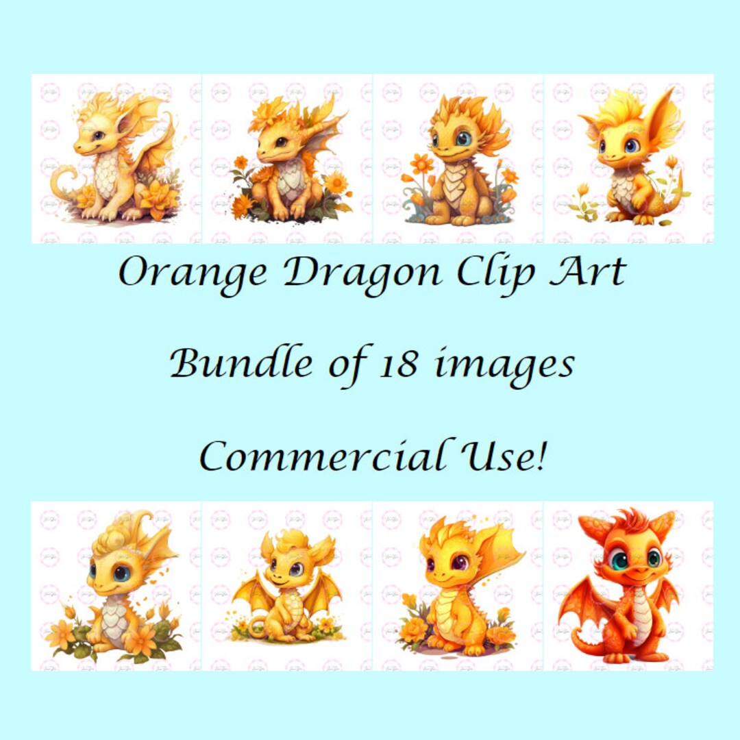 Orange Dragon Clip Art 23 Bundle PNG with and Without - Etsy